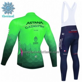Completo Maglia ML + Pantaloncino con bretelle 2022 Astana Qazaqstan Winter Invernale Verde